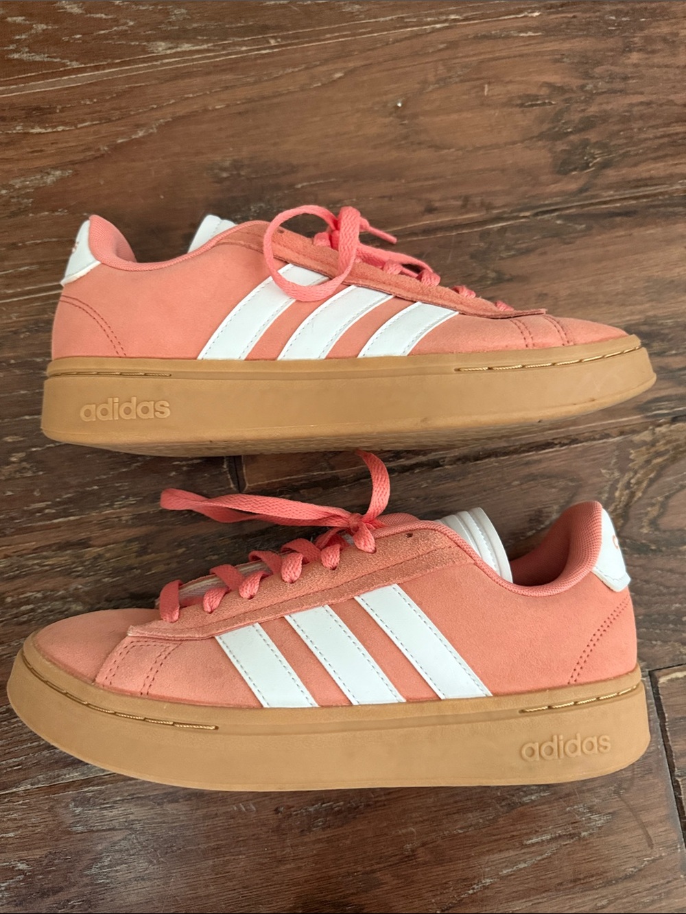 adidas Women’s Coral Suede Low-Top Sneakers with White Stripes